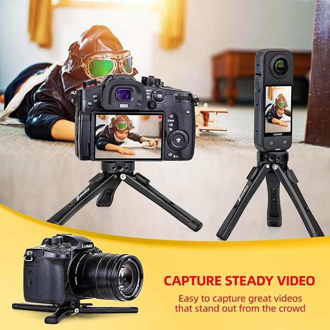 Zeadio Heavy Duty Mini Metal Tripod Stand - Universal Small Table Tripod for Camera, Gimbal, Action Cam, Camcorder, Microphone, LED Light, etc(40kg/88lb Load) - Image 4