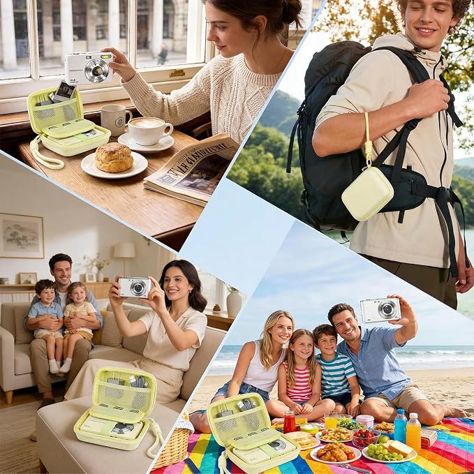 Digital Camera Case for CAMKORY/KODAK PIXPRO FZ45/FZ55/Canon IXUS 285 HS/AbergBest/Sony DSCW800/DSCW830 - Small Travel Compact Camera Holder with Mesh Pocket for SD Card & Accessories (Pale Yellow) - Image 7