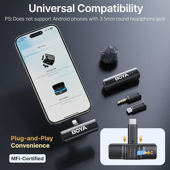 BOYA BOYALINK 2 A1 (1TX+3RX Adapter) Wireless Lavalier Microphone for iPhone Camera Android, Clip on Mic, 48 KHz 24 Bit, 1000ft, Noise Cancelling, Mini Lapel Mic USB-C/Lightning/3.5mm TRS - Image 3