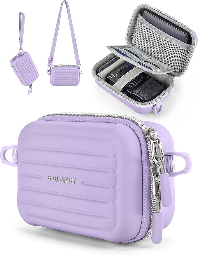 BAGSMART Digital Camera Case, Small Camera Bag with 2 Carrying Ways, Purple | Lightweight Camera Sling Bag for Canon Powershnot ELPH 180/190/Sony DSCW800/DSCW830, Waterproof & Protective by BAGSMART