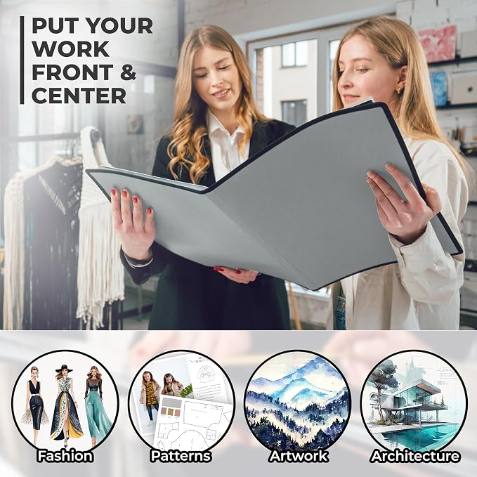Dunwell 11x17 Art Portfolio Binder, 24-Sleeve, Black Mounting Paper, Silver | 24 Clear Sleeves, Displays 48 Pages, Black Mounting Paper Included, Artwork Storage, Acid-Free Poly Protection - Image 4