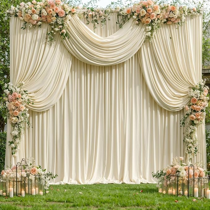 4 Panels Backdrop Curtains for Wedding Party Wrinkle Free Beige Backdrops Curtain Drapes Fabric Decorations Photo Back Drop Cloth for Baby Shower Photography Stage Reception 20ft(W) x 12ft(H) - Image 2