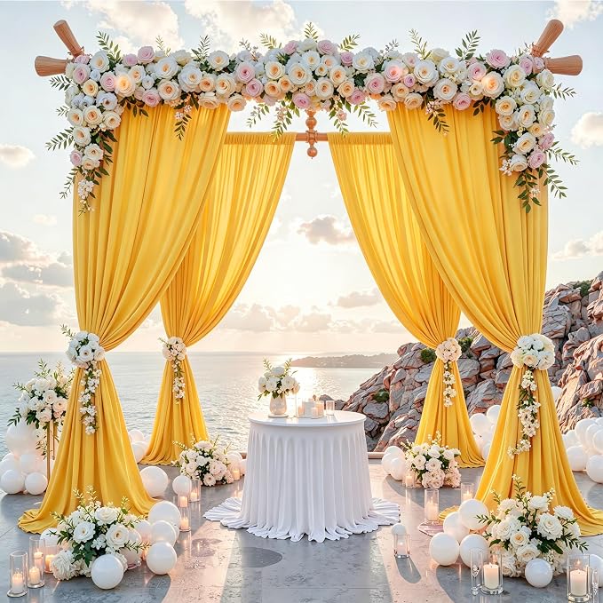 10 ft x 10 ft Wrinkle Free Yellow Backdrop Curtain for Parties, Yellow Polyester Photo Backdrop Drapes,Thick Background 2 Panels 5ft x 10ft for Baby Shower Wedding Birthday Party Backdrop Stand - Image 2