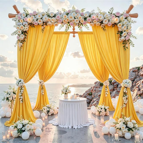 10 ft x 10 ft Wrinkle Free Yellow Backdrop Curtain for Parties, Yellow Polyester Photo Backdrop Drapes,Thick Background 2 Panels 5ft x 10ft for Baby Shower Wedding Birthday Party Backdrop Stand - Image 2
