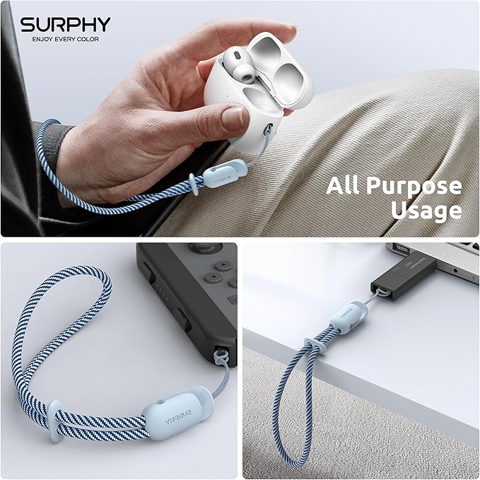 SURPHY 2 Pack Phone Lanyard, Phone Wrist Strap for Case, Camera Wrist Strap | Ultra-Light 2-Color Braided Phone Strap, Cellphone Charm Strap, Anti-Lost Wrist Lanyard for Women and Men, Cloud Blue Gray - Image 6