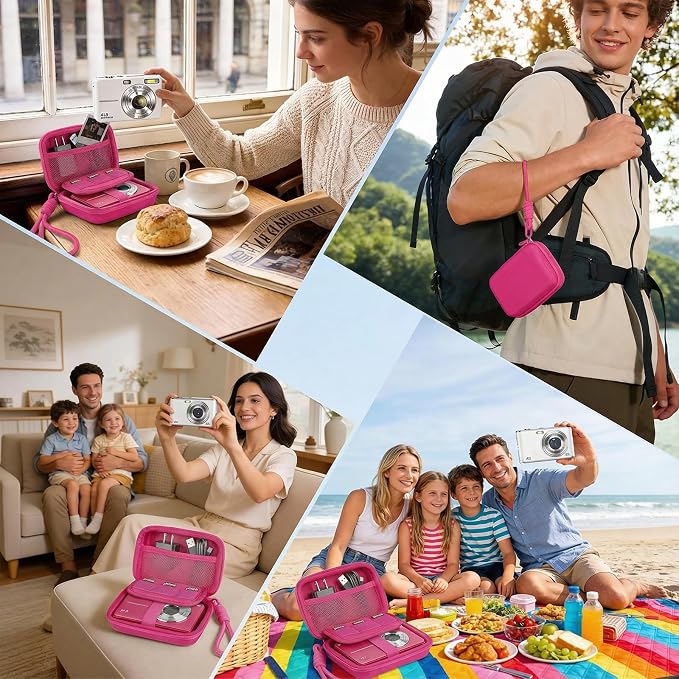 Digital Camera Case for CAMKORY/KODAK PIXPRO FZ45/FZ55/Canon IXUS 285 HS/AbergBest/Sony DSCW800/DSCW830 - Small Travel Compact Camera Holder with Mesh Pocket for SD Card & Accessories (Fuchsia) - Image 7