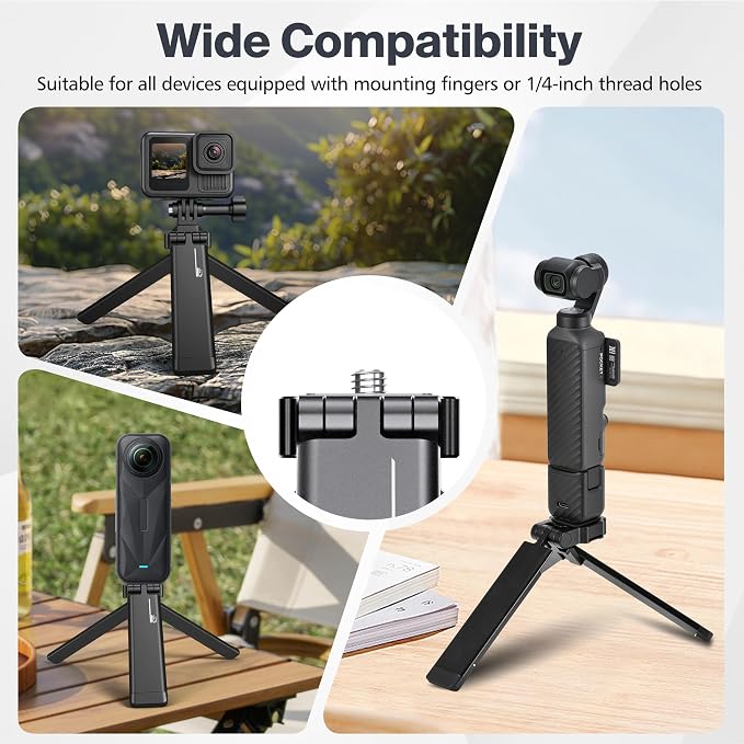 Magnetic Mini Tripod Mount for Insta360 Luna Ultra X6 X5, DJI Pocket 4 3 | Action 6 5 Pro Metal Tripod Stand, Flexible Desktop Stand for GoPro Accessories, Selfie Stick Handle Grip with 1/4 Thread - Image 5