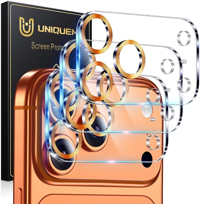 UniqueMe 3 Pack for iPhone 17 Pro Max Camera Lens Protector - Orange | Drop Protection, Case Friendly, 9H Tempered Glass, Camera Cover Screen, Update New Version by UniqueMe