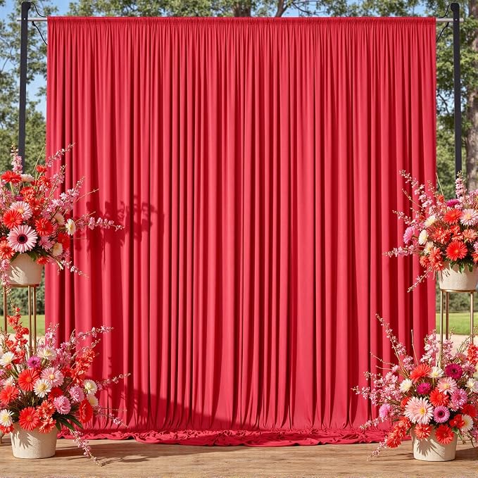 Wrinkle Free Red Backdrop Curtains for Parties, Thick Fabric Photo Backdrop Drapes for Christmas Photography Birthday Wedding Background Backdrop, 10ft x 8ft by ENJOYYOURPARTY
