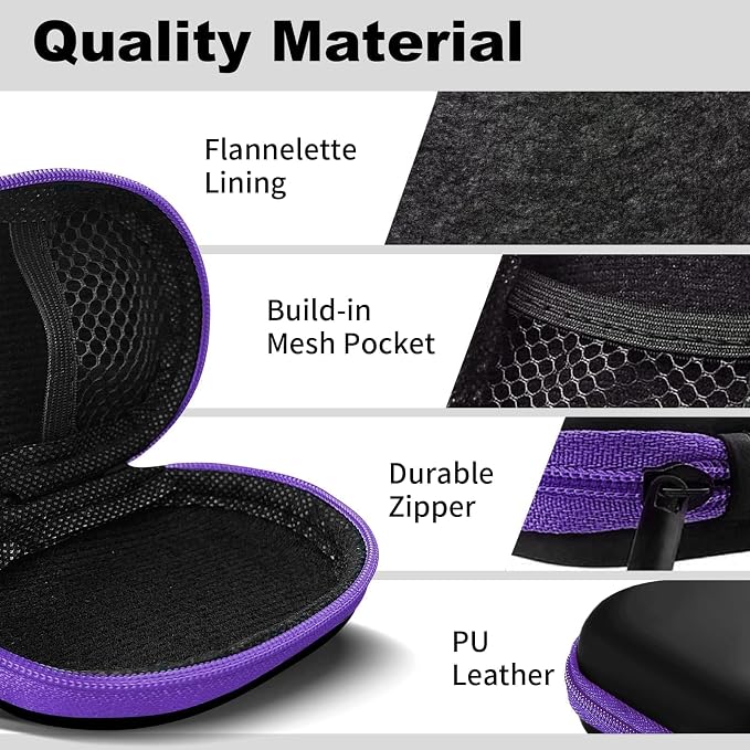 Oval Earbud Case Portable EVA Carrying Case Storage Bag Cell Phone Accessories Organizer with Carabiner for Earphone, Earbud, Earpieces, SD Memory Card, Camera Chips, Purple - Image 5