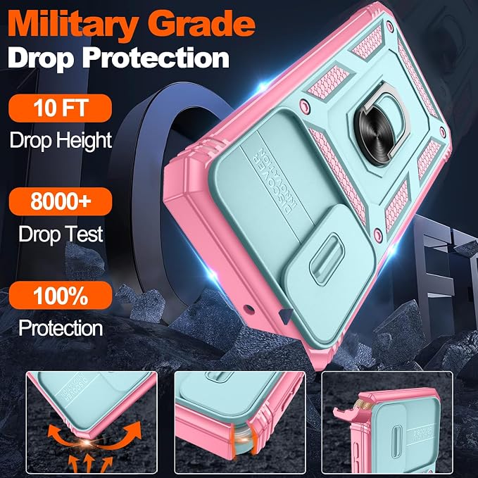 Gritup for Galaxy A17 5g Phone Case with Camera Cover | 2*Screen Protector & 360° Rotating Ring Kickstand, Military Grade Protective Cover para Galaxy A16/ A 17, Green+Pink - Image 5