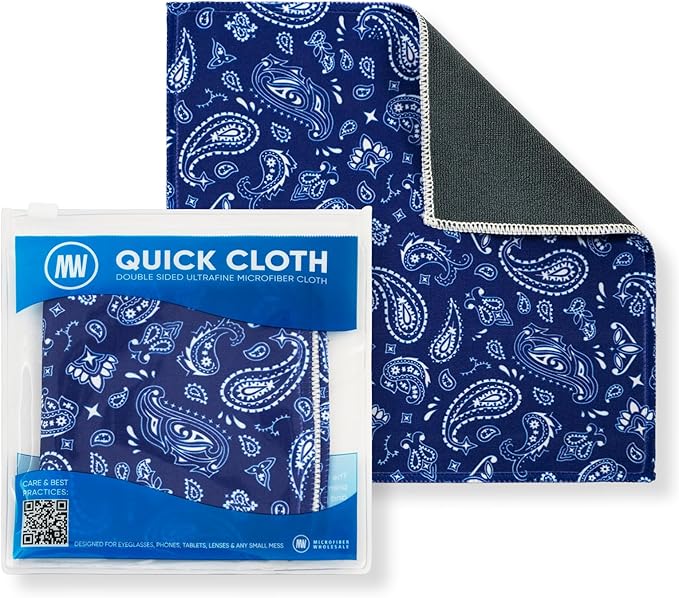 Microfiber Wholesale Quick Cloth Glasses Cleaning Cloths 8x8 Paisley Blue | 1-Pack with Case | Double-Sided Lens Cleaner Eyeglasses, Camera, Screens & Glass | Reusable Microfiber Glass Polishing Cloths by MicrofiberWholesale