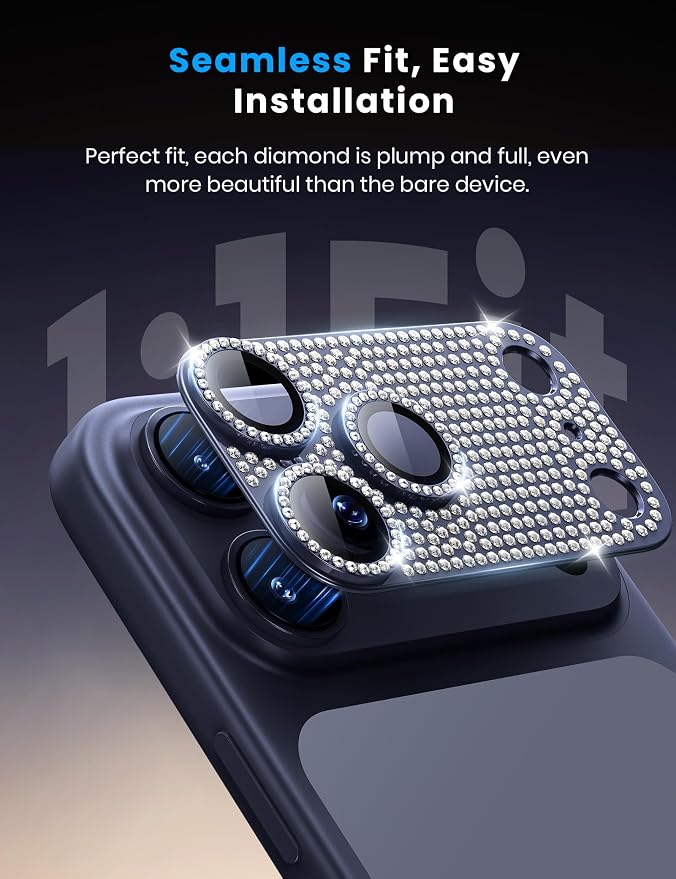 Hoerrye for iPhone 17 Pro Max Camera Lens Protector - Bling Diamond | Military Grade Protection, Keep Lens Original Design, 9H Tempered Glass Camera Cover Screen Protector - Image 4