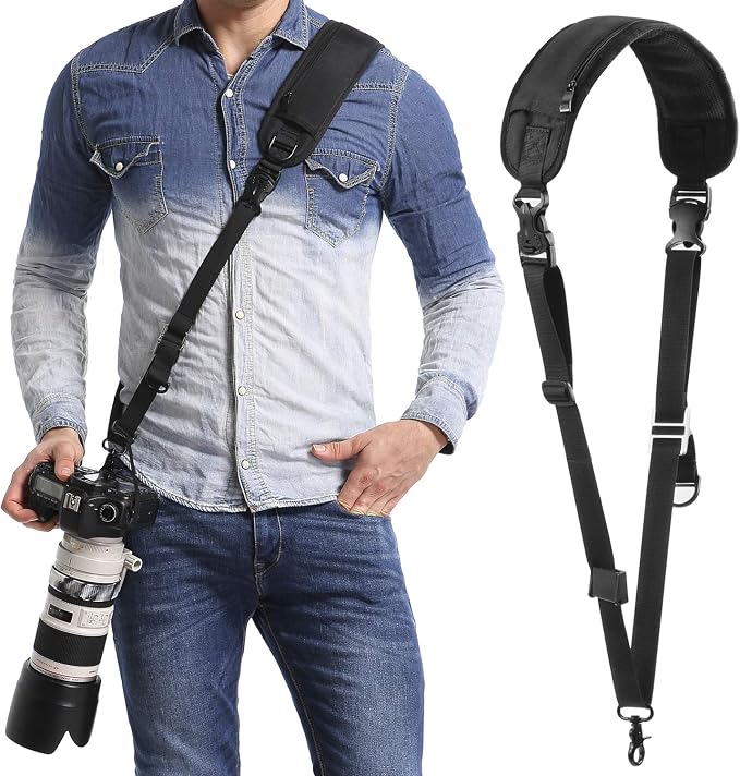waka Rapid Camera Neck Strap with Quick Release and Safety Tether | Adjustable Camera Shoulder Sling Strap for Nikon Canon Sony Olympus DSLR Camera - Black by Visitthewaka