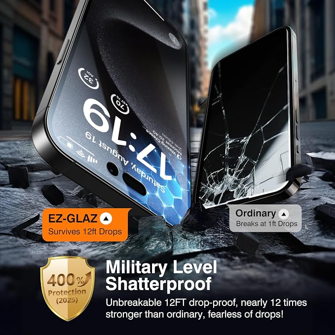 EZ-GLAZ-4+2 Pack for iPhone 15 Pro Max Privacy Screen Protector (6.7") | 2-Pack Lens Protectors, Alignment Kit, Easy Installation, 9H+ Tempered Glass, Scratch Resistant, 28° Privacy Protection - Image 4