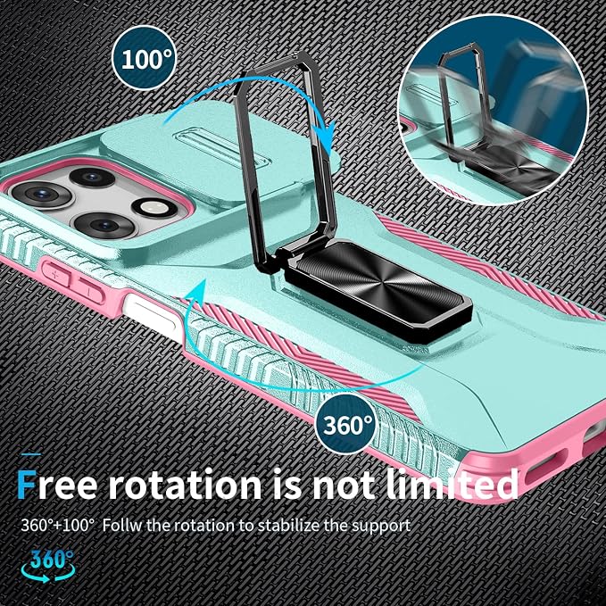 for Moto G 5G 2025 Case,with Sliding Camera Lens Cover,HD Screen Protector,360° Rotating Ring Kickstand,AYMECL Military-Grade Shockproof Protective Cover for Motorola Moto G 5G 2025,Mint+Pink - Image 4