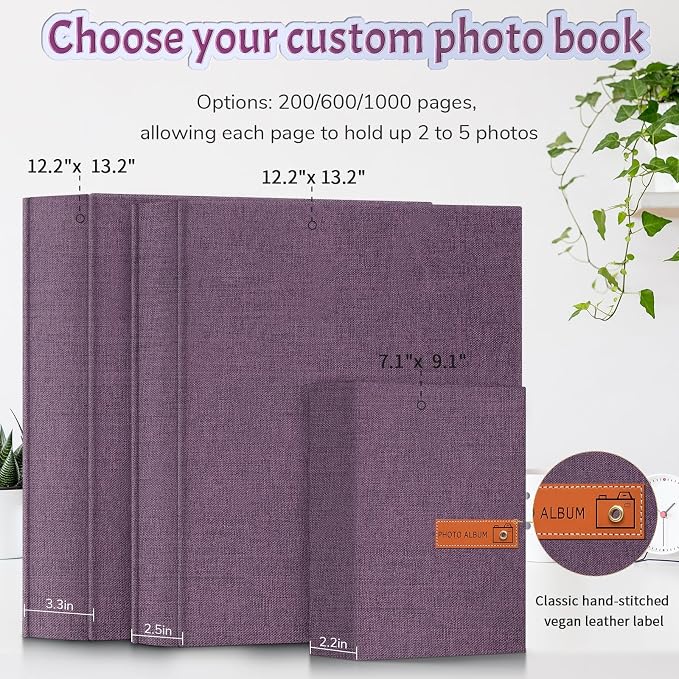 Popotop 4x6 Photo Album 600 Pictures, Linen Hardcover, Reinforced Spine | Large 600-Photo Capacity, Acid-Free PP Slip-In Pockets, 3 Landscape and 2 Portrait Photos per Page, No Memo Space - Image 3
