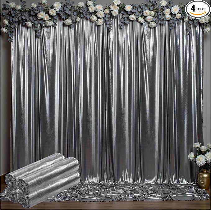 Outpain Thick 20 ft x 10 ft Black Silver Sequin Backdrop Curtain for Parties, Wrinkle Free Glitter Photo Backdrop Drapes 4 Panels 5x10ft Black Silver Back Drop Cloth for Wedding Photography Background by Outpain