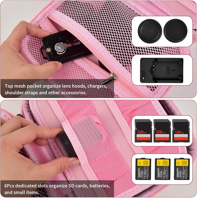 casmilee Camera Case for Sony Alpha ZV-E10 Alpha a6400/ a6700/ a6100/ a6000/ a6600/ a6500 Mirrorless Digital Camera, Hard Travel Bag with a Shoulder Strap for Lens & Accessories (Pink, Medium) - Image 5