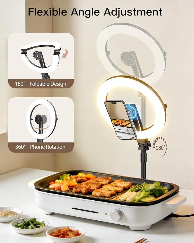 NiceVeedi 10.2” Magnetic Desk Ring Light with Stand, 5000mAh Rechargeable Desktop Ring Light for Phone，3 Color Foldable Selfie Light for Live Stream/Makeup/TikTok/YouTube/Photography/Zoom/Vlogging - Image 7