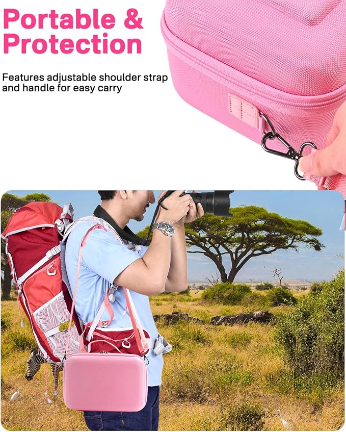 RAIACE Hard Case Compatible with Sony Alpha 7 II III IV/7R V Camera, for Nikon, for Canon, for Pentax and More. Large Capacity With Mesh Pocket for Lens, Charger, Cables, Cards and Accessories.-Pink - Image 5