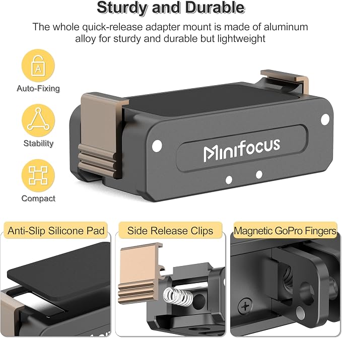 Minifocus Magnetic Quick Release Adapter Mount for DJI Osmo 360/ Action 5 Pro/4/3, Aluminum Alloy Bracket Connector Base with 1/4" Thread Hole & Foldable Dual-Claws for Tripods, Selfie Sticks - Image 2