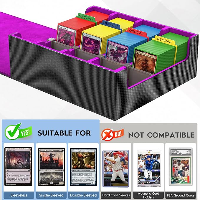 4 Row Trading Card Storage Box, 3200+ MTG Card Storage, Black & Purple | TCG Card Organizer Box with 24 Colorful Dividers and 4 Stands, Bulk PKM Storage, Deck Case Holder Fits for YuGiOh, Game Cards - Image 2