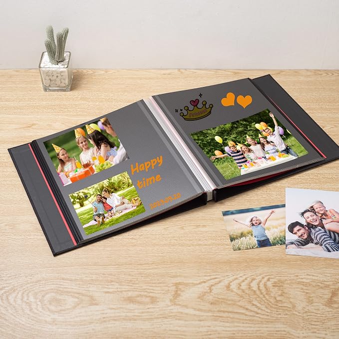 Large Photo Album Self Adhesive 4x6 8x10 10x12 13"x12.6" Scrapbook Album 12.6"x11" Inch 60 Black Sticky Pages Linen Cover Magnetic Photo Album with A Metallic Pen and DIY Stickers(Black) - Image 2