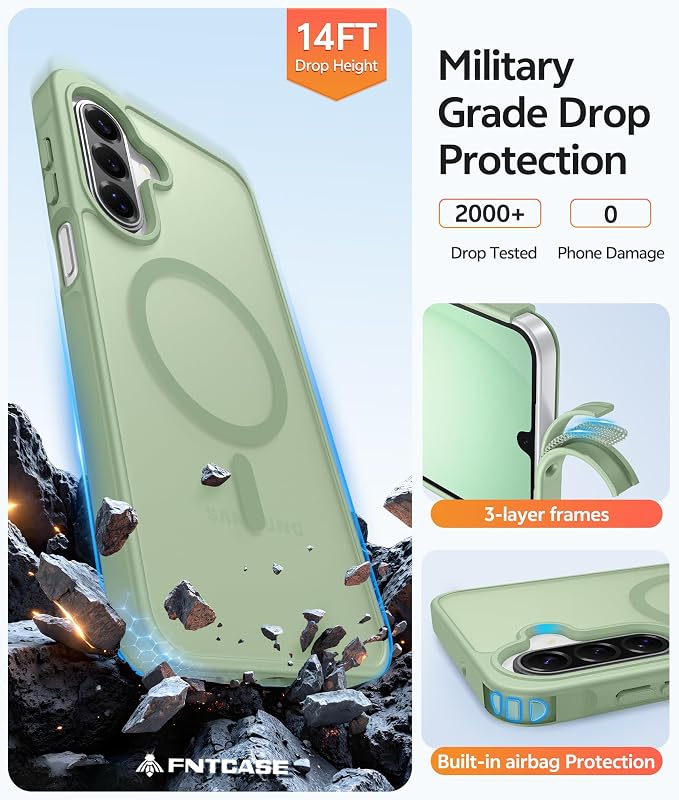 FNTCASE for Galaxy A17/A16 5G Phone Case, Fit for Magsafe, Screen Protector | Translucent Matte, 14FT Military Grade Drop Protection, Slim Shockproof Protective, for Samsung A 17 A 16 Cover, Light Moss - Image 5