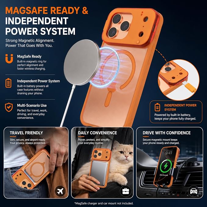 tesha Selfie Light Case for iPhone 17 Pro Max, MagSafe, Camera Detector | 2-Level LED Brightness, IR Hidden Camera Scanner, Drop Protection, Rechargeable Light Up Cover, No APP Needed for Video Vlog - Image 4
