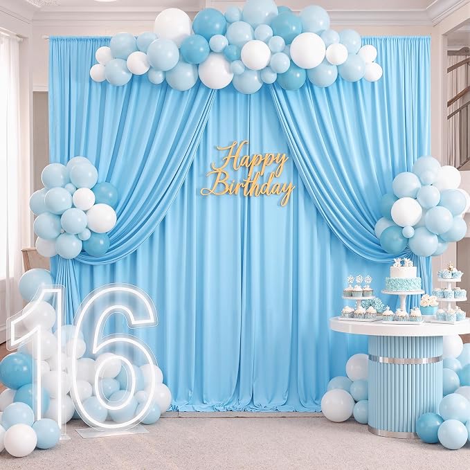 40ftx10ft Wrinkle Free Baby Blue Backdrop Curtains for Parties, 8 Panels Thick Polyester Backdrop Drapse for Weddings Birthday Photography Background Curtains - Image 4