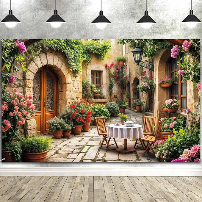 20X10ft Italian Theme Backdrop Italy Town Street Backdrop for Photography, Europe Village Town Landscape Photography Background Garden Tea Party Barnner Photo Studio Props, Color-4 - Image 5