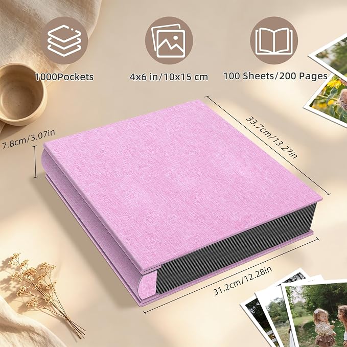 Popotop Photo Album 4x6 1000 Pockets for Wedding Gifts,Linen Hardcover Picture Albums for Family Anniversary Baby Vacation Pictures - Image 3