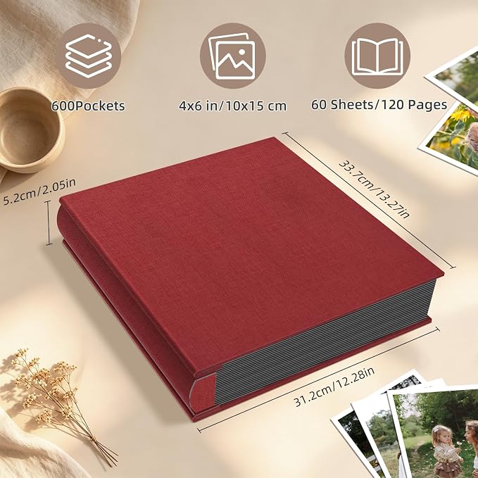 Popotop Photo Album 4x6 600 Pockets for Wedding Gifts,Linen Hardcover Picture Albums for Family Anniversary Baby Vacation Pictures - Image 3
