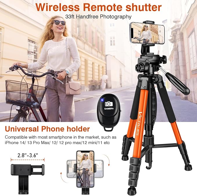 Tripod for Camera, 72" Tall Camera Tripod & Monopod with Remote, Professional Heavy Duty Compact Camera Stand for Phone, DSLR, Spotting Scope, Telescope, Binocular - Image 5