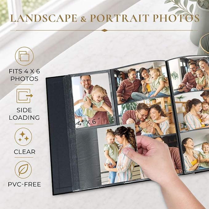Vienrose Photo Album 4x6 600 Photos Cover Window Black | Gold Foil Spine, Fabric Cover, Wedding Album, Family Baby Travel, Memory Book - Image 4