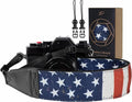 Padwa Lifestyle American Flag Print Camera Strap - 2" Full Grain Leather Ends, Vintage Flag Pattern Camera Straps for Photographers, Soft Chamois Velvet Padded Strap Quick Release fits All Cameras by PadwaLifestyleCameraStrap