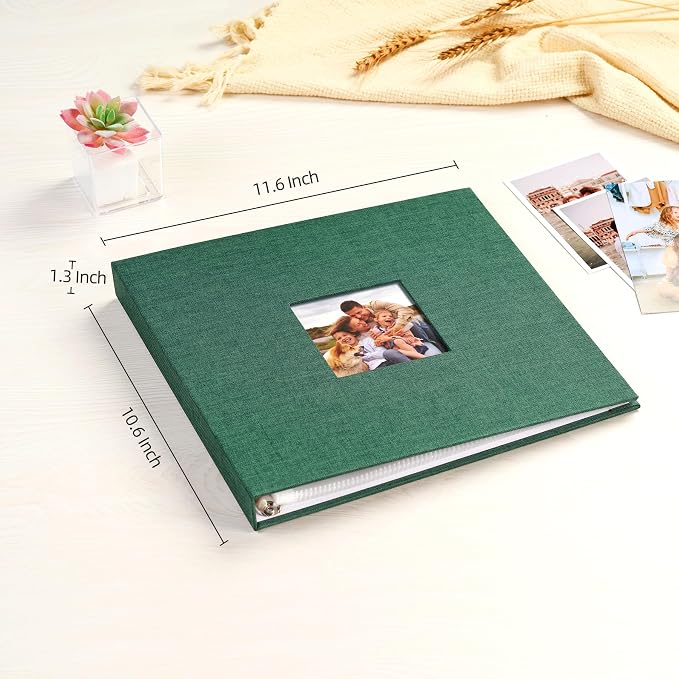 Mublalbum 10x10 Inch 3 Ring DIY Scrapbook Photo Album 40 Pages, Dark Green | 3 Ring Binder Scrapbook, Linen Cover, 20 Plastic Sleeves 40 Pages, Memory Book for Wedding, Baby, Family, DIY Projects - Image 2