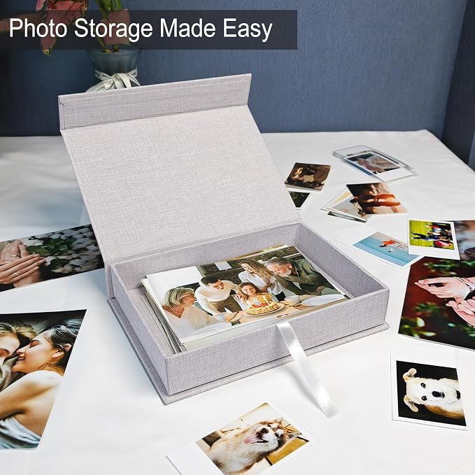 8x10" Archival Photo Storage Box with Lid – Stackable Memory Keepsake Organizer for Photos, Certificates, Jewelry & Scrapbooking Supplies, Photo Cases and Postcard Keeper Storage Container Box Grey - Image 4