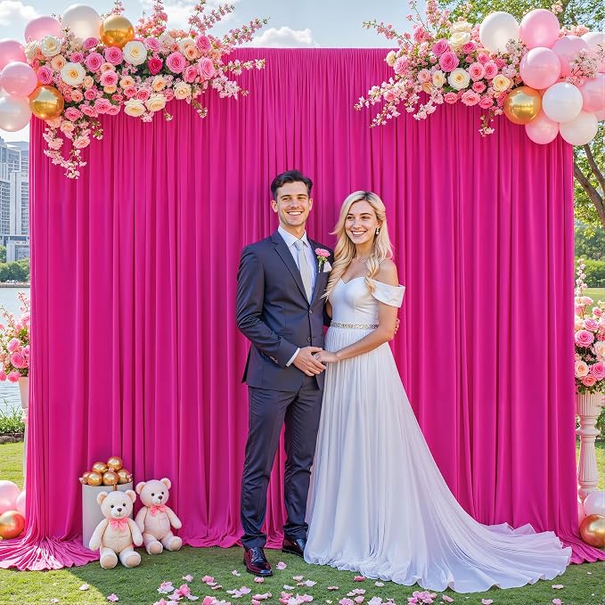 10 Panels Fuchsia Backdrop Curtain for Parties Birthday Party Wrinkle Free Hot Pink Photo Curtains Backdrop Drapes Fabric Decoration for Wedding 50ft(W) x 10ft(H) - Image 9