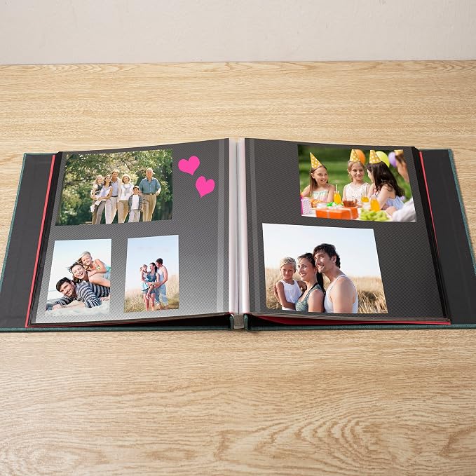 Large Photo Album Self Adhesive for 4x6 8x10 Magnetic Scrapbook Album DIY 60 Black Sticky Pages Linen Cover Photo Album(Dark Green) - Image 3