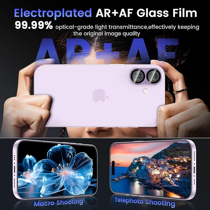 Tensea 3Pcs for iPhone 17/iPhone 16 Camera Lens Protector | Tempered Glass Film Lens Cover Screen Protector, HD Clear, Full Edge to Edge, Case Friendly for iPhone 17/iPhone 16 - Image 3