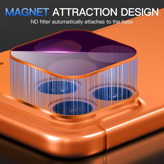 Suoman for iPhone 17 Pro Camera Lens Protector,Magnetic ND Filter Lens Film | Tempered Glass Lens Film, Strong Adsorption, HD Clear, All-in-one Metal Camera Cover,Orange - Image 6