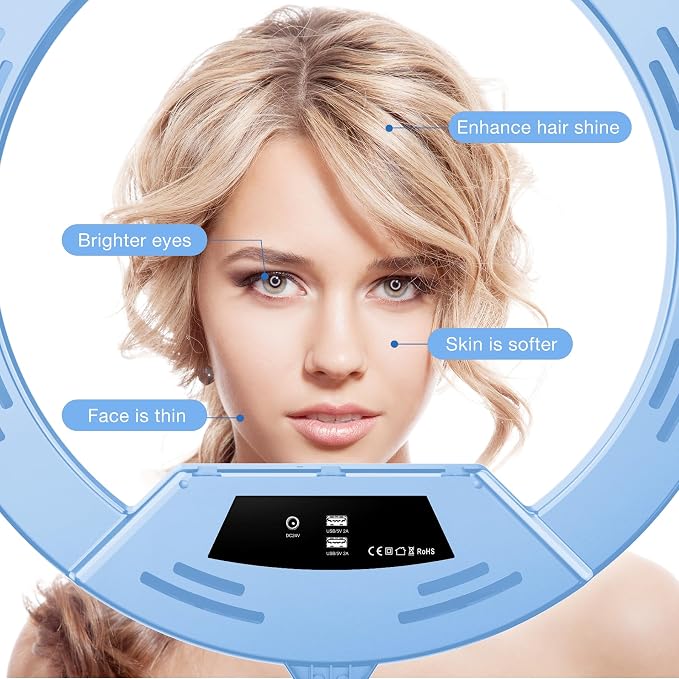 MACTREM Blue 22" Ring Light for iPad iPhone with 75" Tripod Stand Barber | LCDisplay,2 Usb Ports, Fits Ipad/Tablet 12.9", 2600k-6500k Color Temperature, For Barber/Tattoo Tiktok Video Recording Vlog - Image 2
