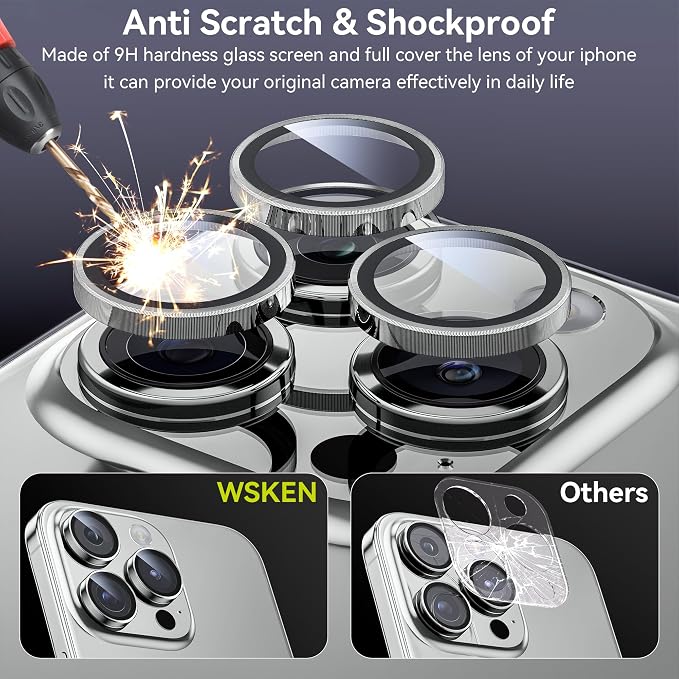 WSKEN for iPhone 15 Pro/iPhone 15 Pro Max Camera Lens Protector,[Keep Original Shooting] Shatterproof 9H Tempered Glass Camera Screen Protector Metal Ring Cover Film Accessories,Silver Titanium - Image 3