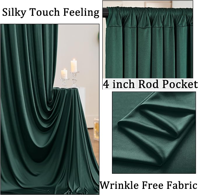 30ft x 10ft Wrinkle Free Hunter Green Backdrop Curtains for Parties, 6 Panels 5x10ft Polyester Green Photo Backdrop Drapes for Wedding Party Photography Background Jungle Theme Birthday Decor - Image 2