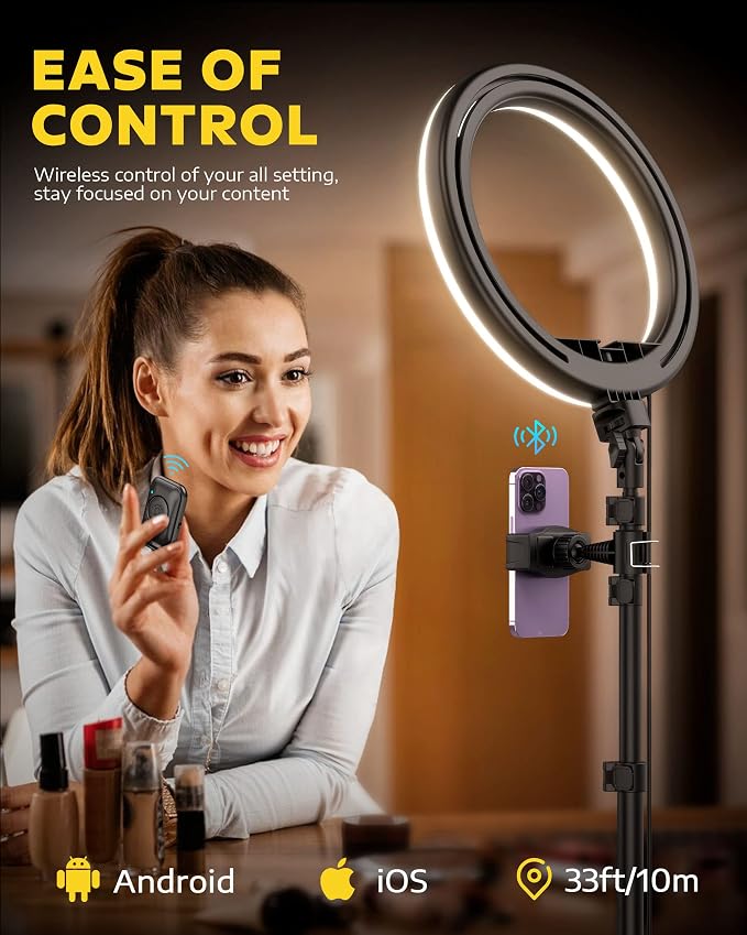 Kaiess 10.2" Selfie Ring Light with 65" Adjustable Tripod Stand | Phone Holder for Live Stream/Makeup, Upgraded Dimmable LED Ringlight for Tiktok/YouTube/Zoom Meeting/Photography (rgb) - Image 5