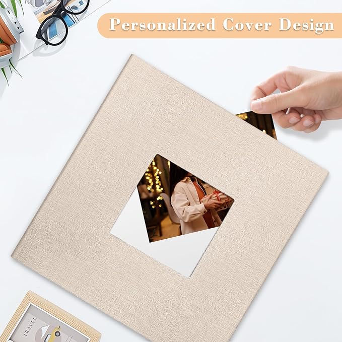 Large Photo Album Self Adhesive, DIY Scrapbook Album for 4x6 8x10 10x12 Pictures, 60 Pages Light Beige Linen Cover Memory Book, Ideal Gift for Family Wedding Baby Christmas Anniversary - Image 2
