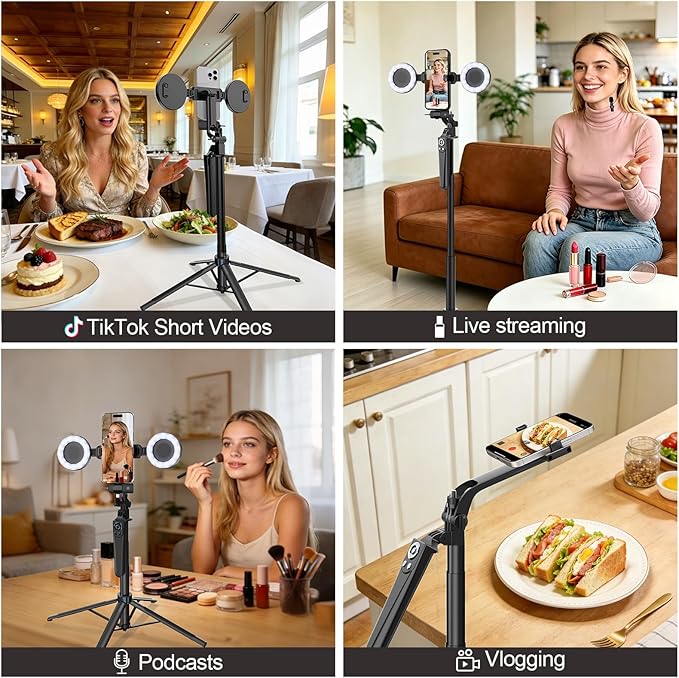 Content Creator Essentials Vlogging Kit for iPhone, Tripod & Wireless Mic | 71" Tripod with light, remote, selfie stick, phone stand. Designed for TikTok, YouTube, video recording - Image 7