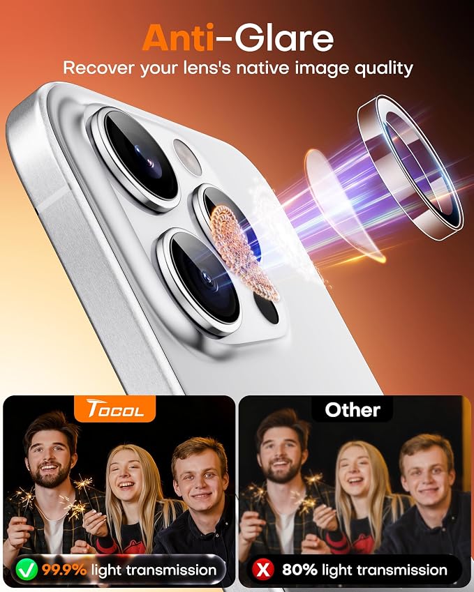 TOCOL for iPhone 14 Pro Max Camera Lens Protector/iPhone 14 Pro Camera Lens Protector Tempered Glass HD Individual Scratch Resistant Cover Accessories Case Friendly 2 Pack（Clear） - Image 6